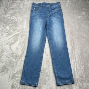 Spanx Jeans Womens Medium Tall Blue Straight Leg Pull On Stretch Pants Denim